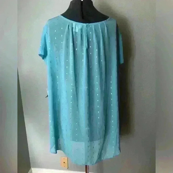 Liz Claiborne Caravan Aqua Wave Sheer Short Sleeve Top 3X - Picture 4 of 10